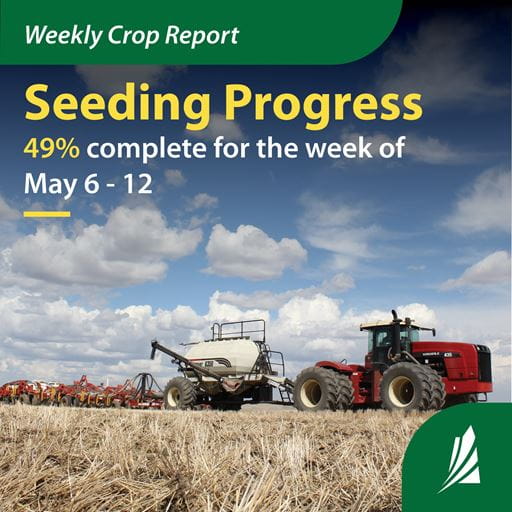 Graphic of tractor in field with text indicating 49 per cent seeding completion for May 6 to 12
